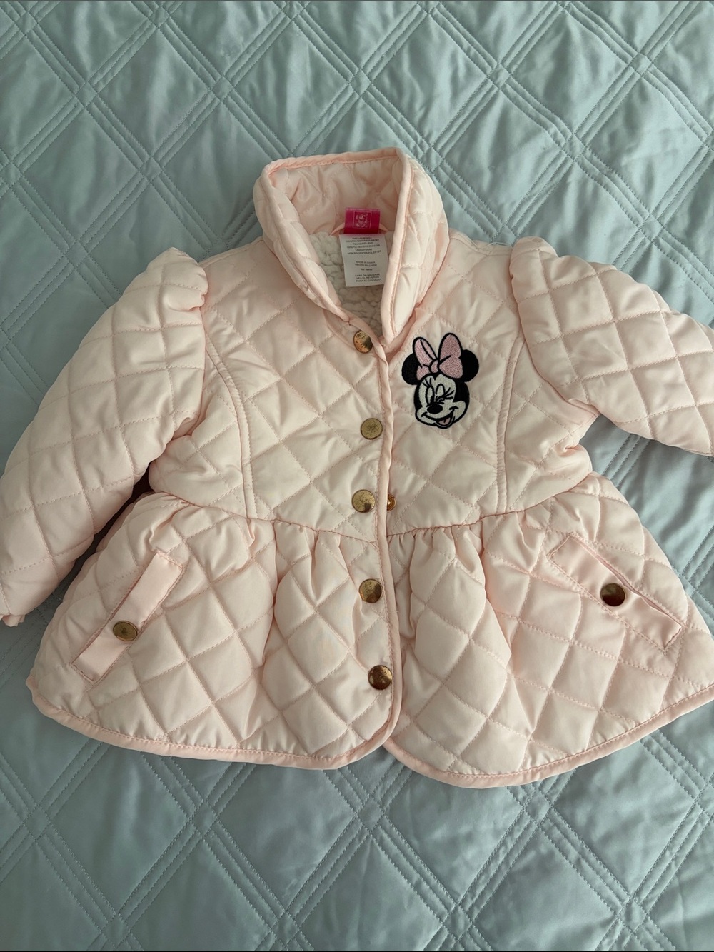Disney Minnie Mouse Pink Quilted Peplum Puffer Jacket for Kids